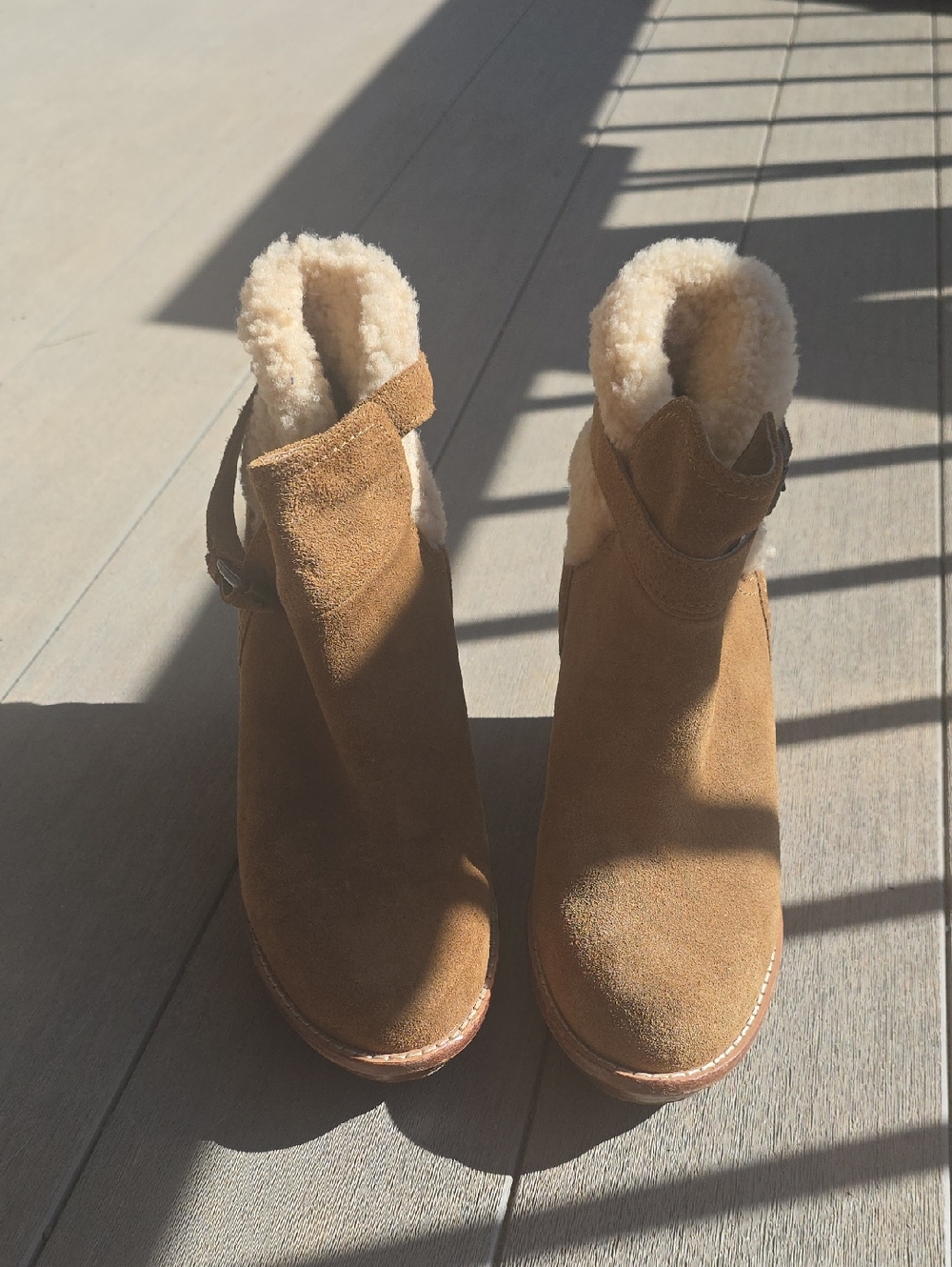 UGG Chestnut Suede Shearling Ankle Heeled Boots Size 7.5